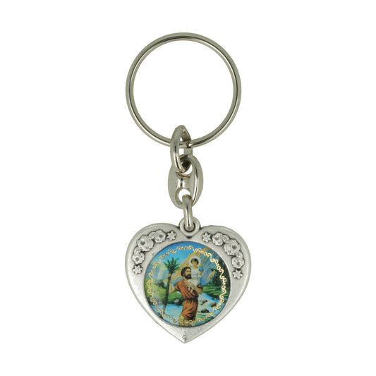 Keychain Saint Christopher Heart Pray for Us. Souvenirs from Italy